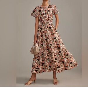 Anthropologie Mauve Floral Maxi Dress - Pink and Black